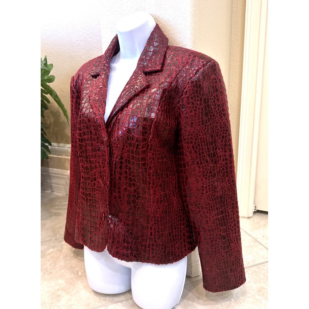 Erin‎ London Womens Burgundy Red Faux Crocodile Texture Blazer Jacket Size XL
